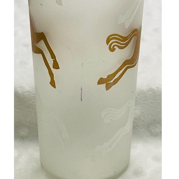 Vintage MCM Libbey's Frosted 12oz Gold & White Jumping Horses Tom Collins Glass - Picture 5 of 7